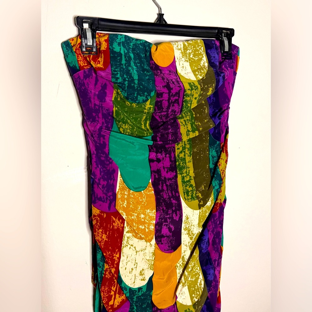 || NICOLE MILLER STRAPLESS GOWN || PROM DRESS ||Silk || Formal ||Multicolored - Picture 3 of 10